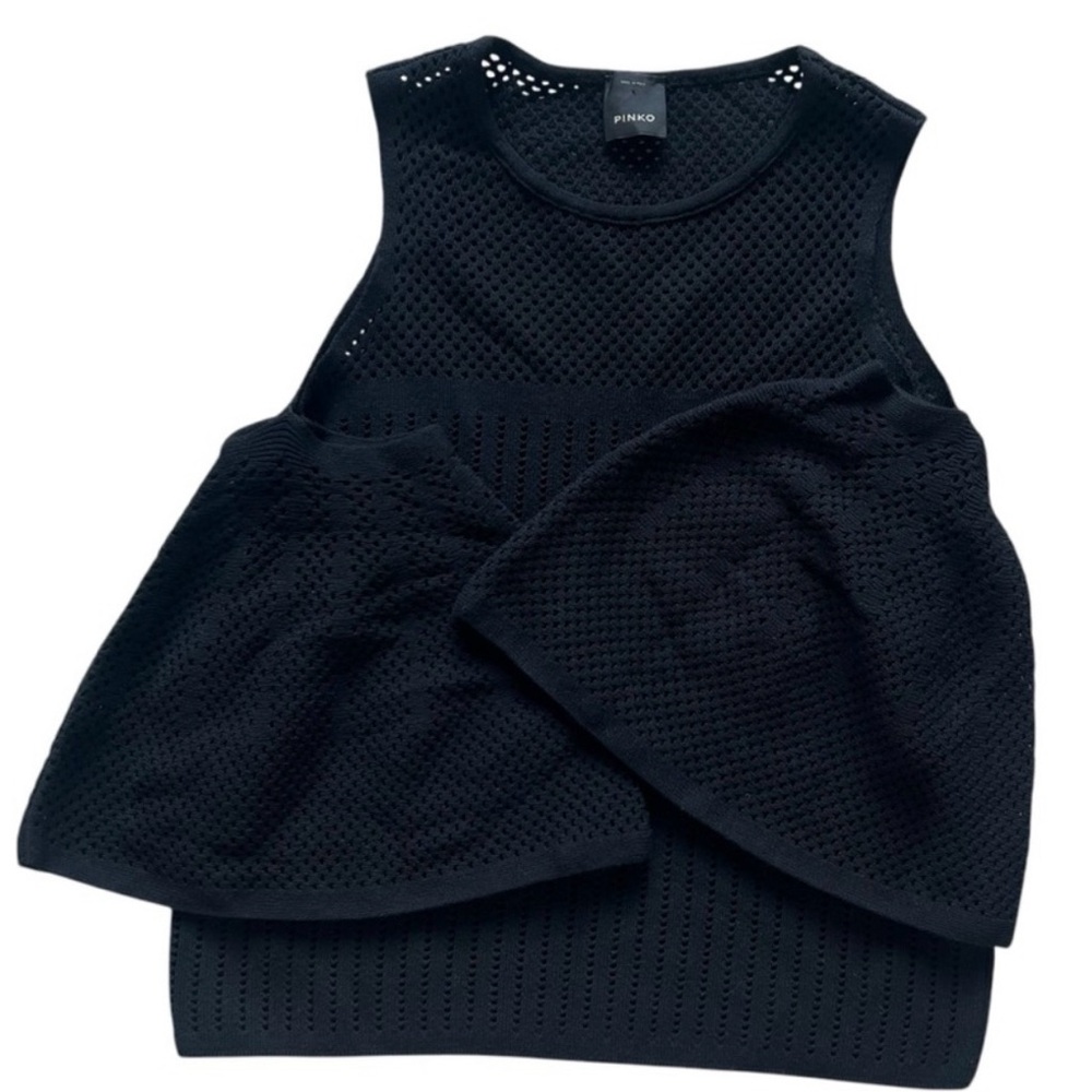 PINKO Black Cold Shoulder Stretchy knit Top Size M